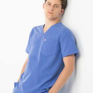 NWT Mediclo Men's FYSEL® Crevan‎ ‎ Essential Scrub Top in Ceil Blue Size XL